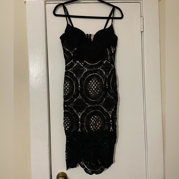 Lac Bleu Black Lace MIDI Dress Size Medium - Picture 3 of 14